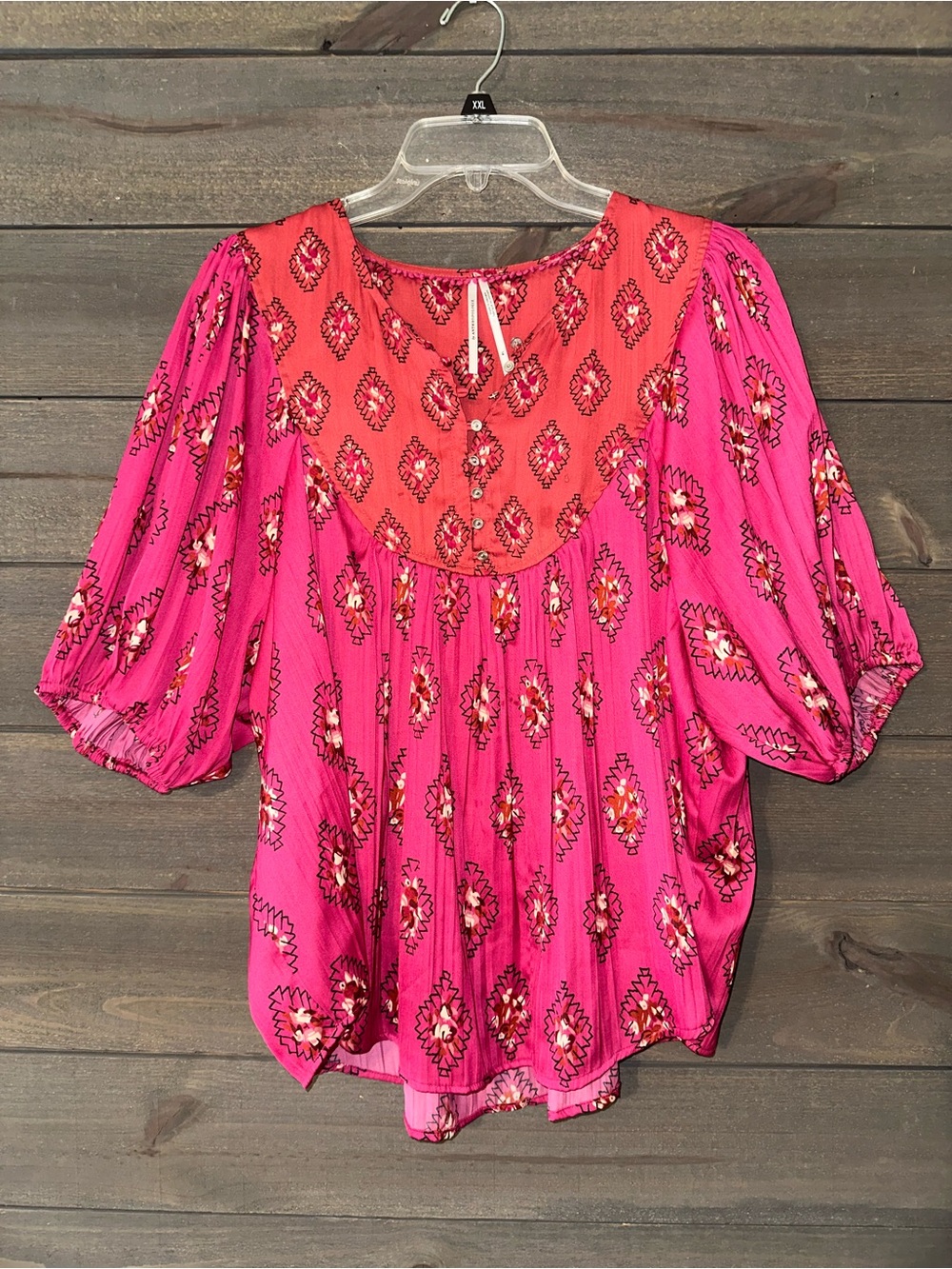 ANTHROPOLOGIE Boho Pink Printed Peasant Top